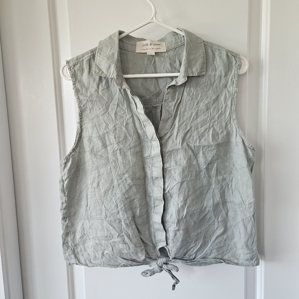 Anthropologie Cloth & Stone 100% Linen Tie Front Sleeveless Blouse Size Small